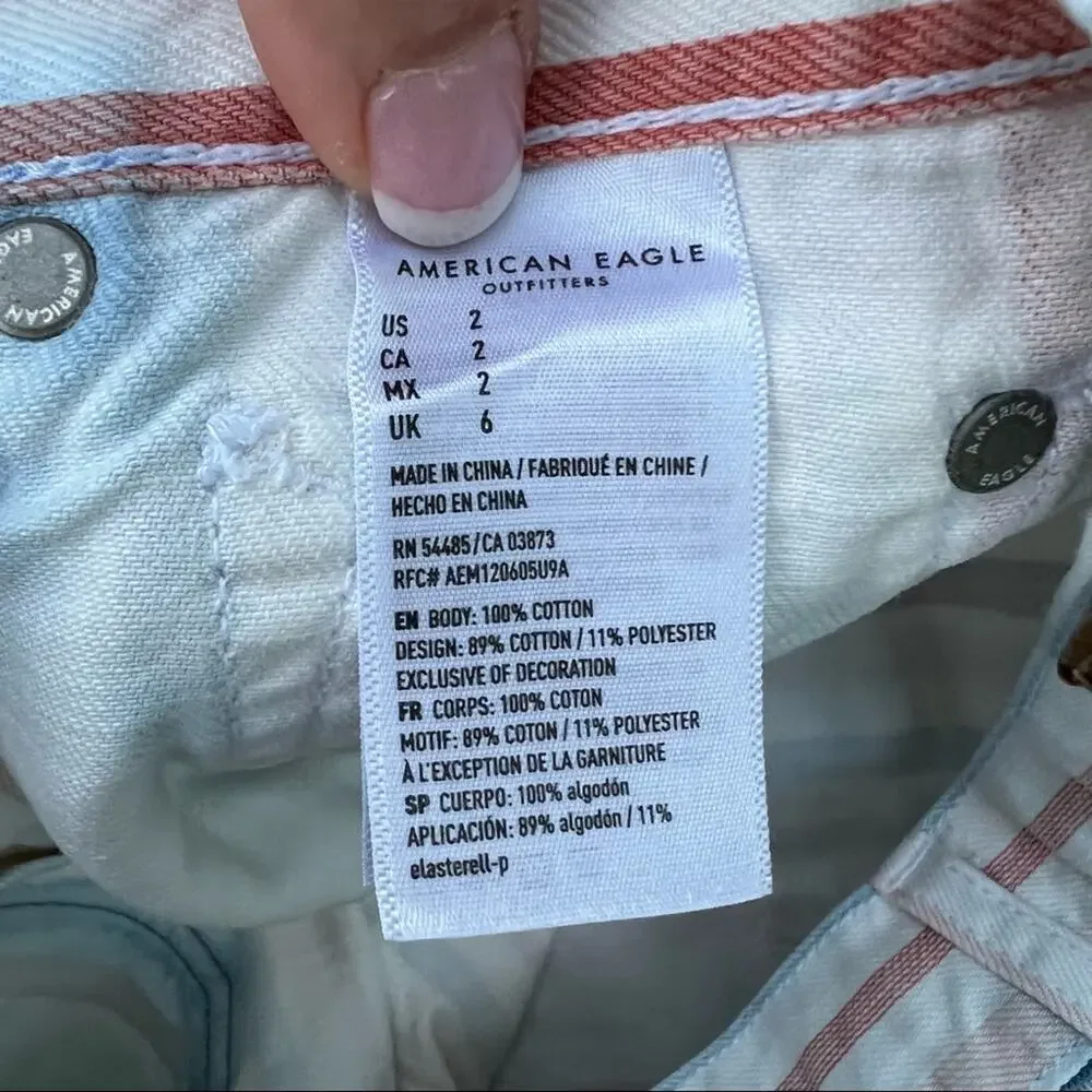 AEO Mom Shorts pastel stripe pink blue frayed hem jean shorts Size 2 - Picture 5 of 6